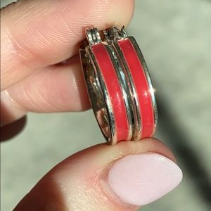 Red & Silver Pair of Hoop Earrings